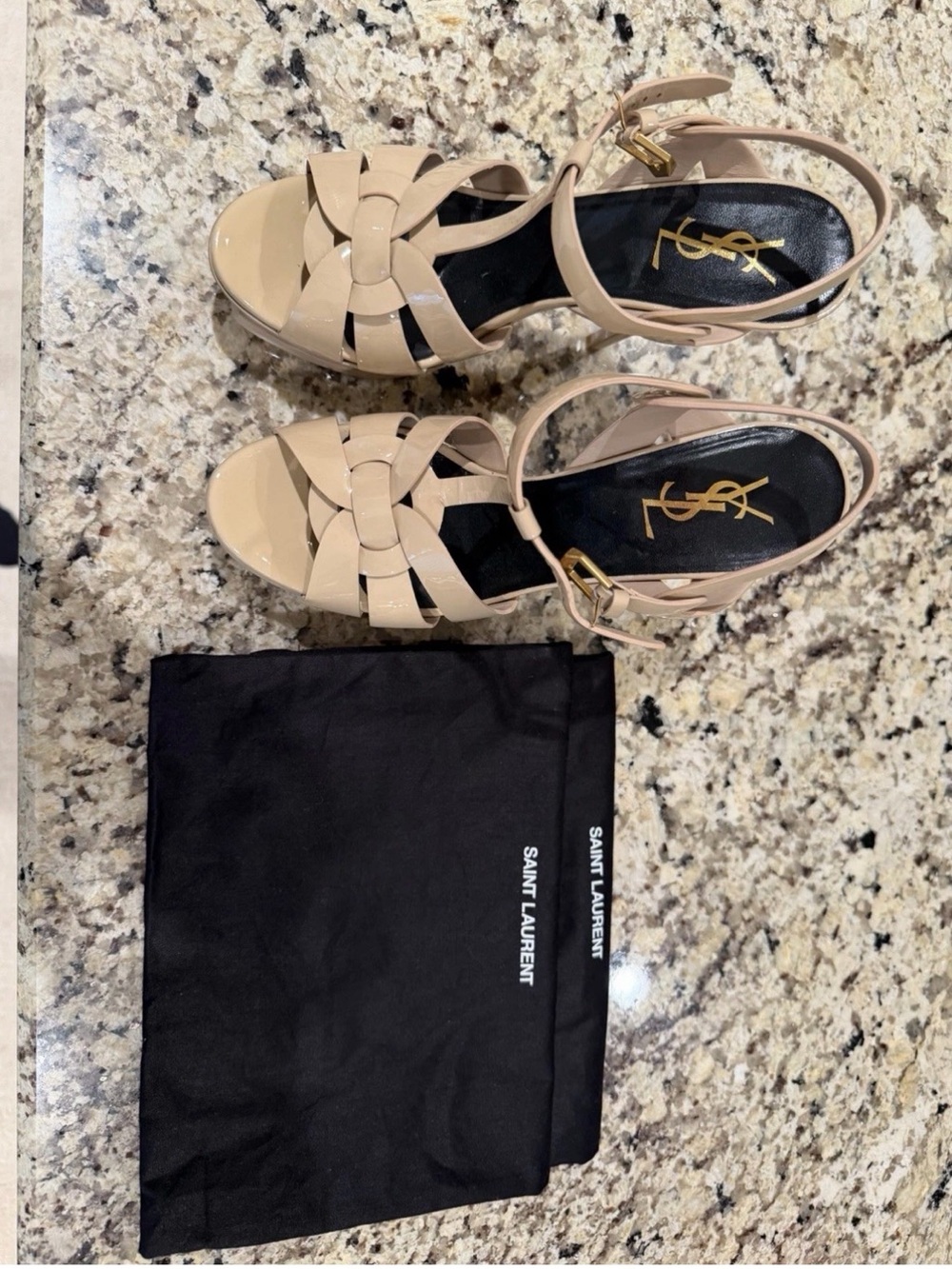 Saint Laurent Nude Patent Leather Strappy Sandals - Picture 2 of 5